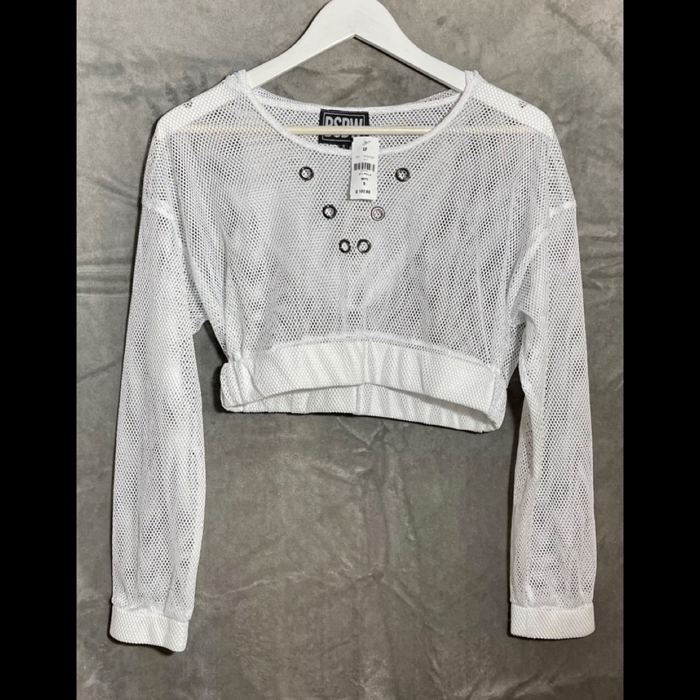 NWT mesh sexy white see-through Cropped Top long sleeves & hoodie